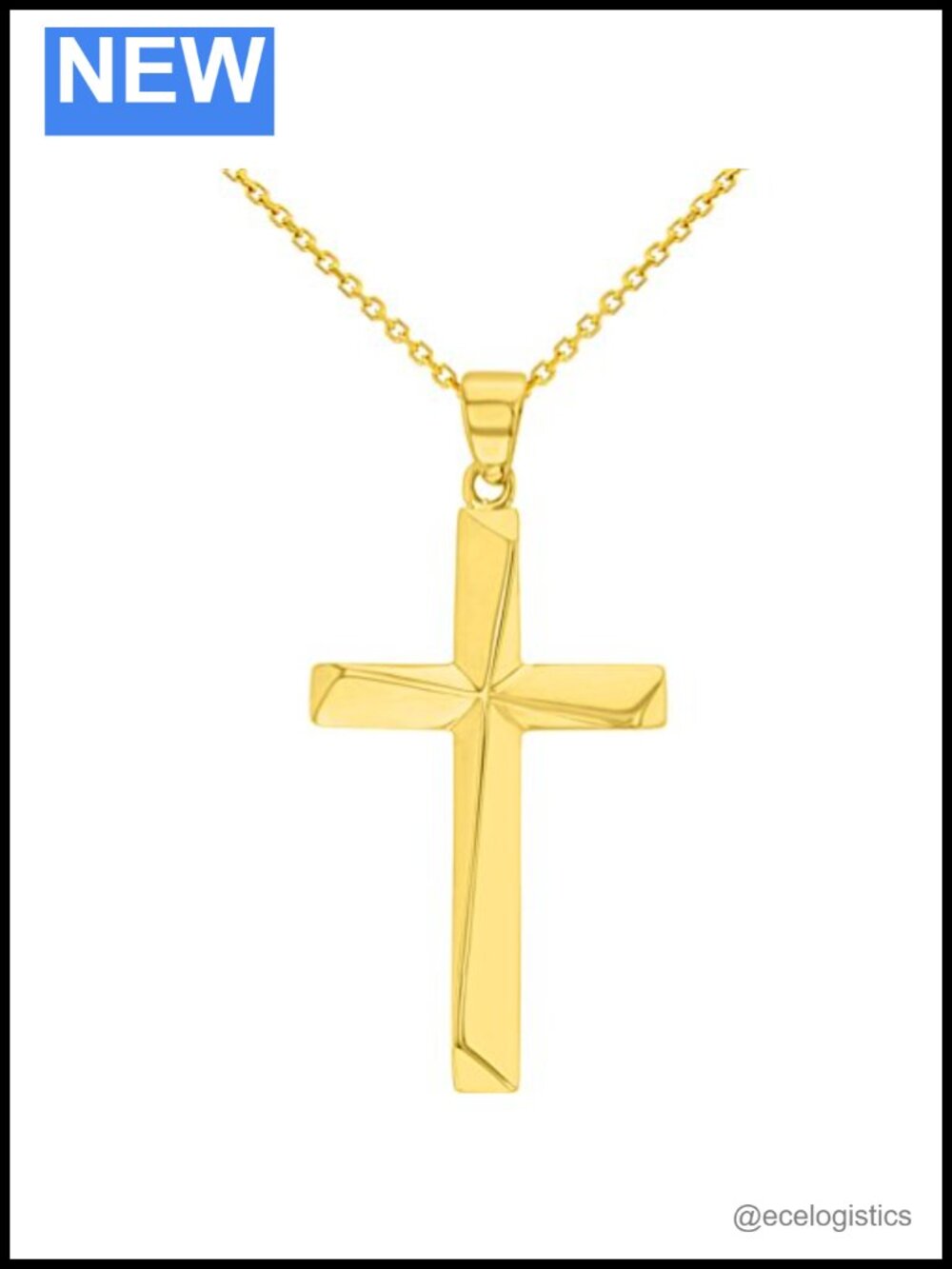 Solid 14K Yellow Gold Cross Pendant Necklace